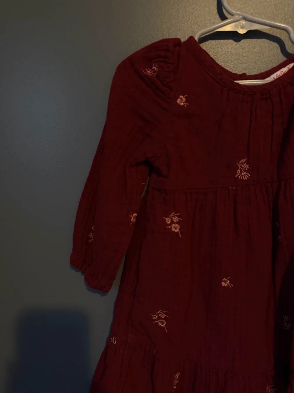 Cat & Jack Burgundy Long-Sleeve Floral Embroidered Dress